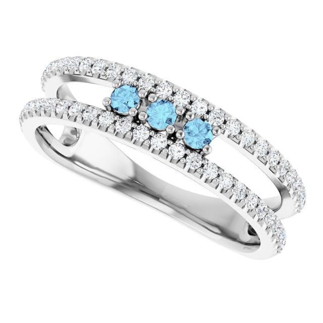 14K Gold Round Natural Aquamarine Negative Space Ring - White Gold - view 5