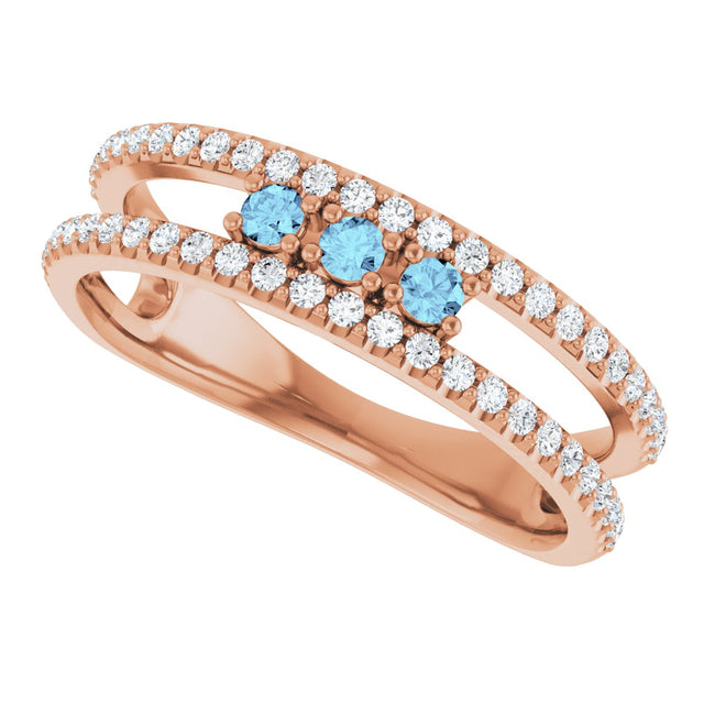 14K Gold Round Natural Aquamarine Negative Space Ring - Rose Gold - view 5