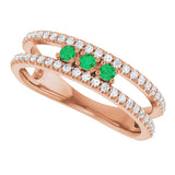 14K Gold Round Natural Emerald Negative Space Ring - Rose Gold - view 5