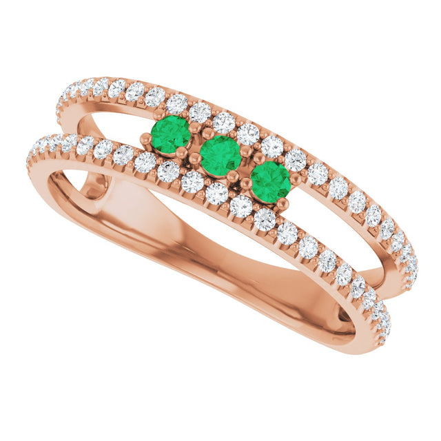 14K Gold Round Natural Emerald Negative Space Ring - Rose Gold - view 5