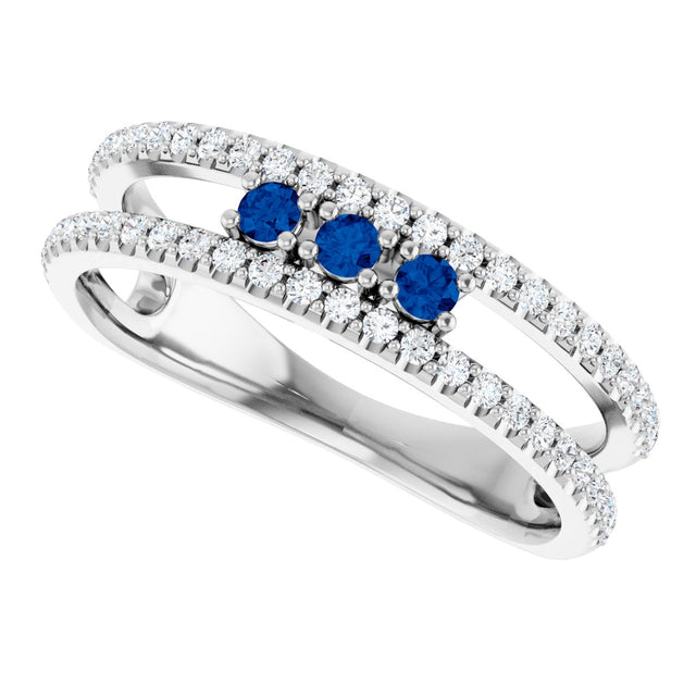 Platinum Round Natural Blue Sapphire Negative Space Ring - view 5