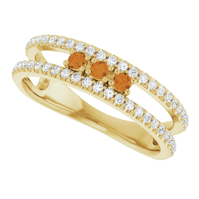 14K Gold Round Natural Citrine Negative Space Ring - Yellow Gold - view 5