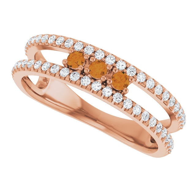 14K Gold Round Natural Citrine Negative Space Ring - Rose Gold - view 5