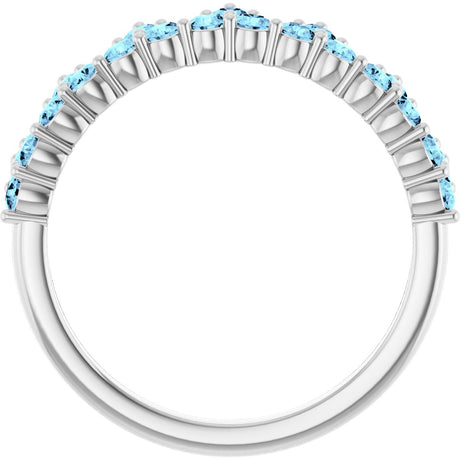 Platinum Round Natural Aquamarine Accented Crown Ring - view 2