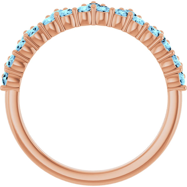 14K Gold Round Natural Aquamarine Accented Crown Ring - Rose Gold - view 2