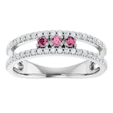 14K Gold Round Natural Pink Tourmaline Negative Space Ring - White Gold - view 3