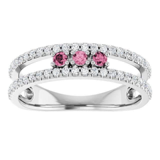 Platinum Round Natural Pink Tourmaline Negative Space Ring - view 3