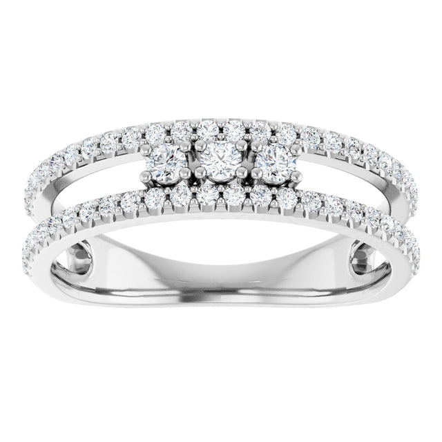 14K Gold Round Natural Diamond Negative Space Ring – 2mm Stones - White Gold - view 3