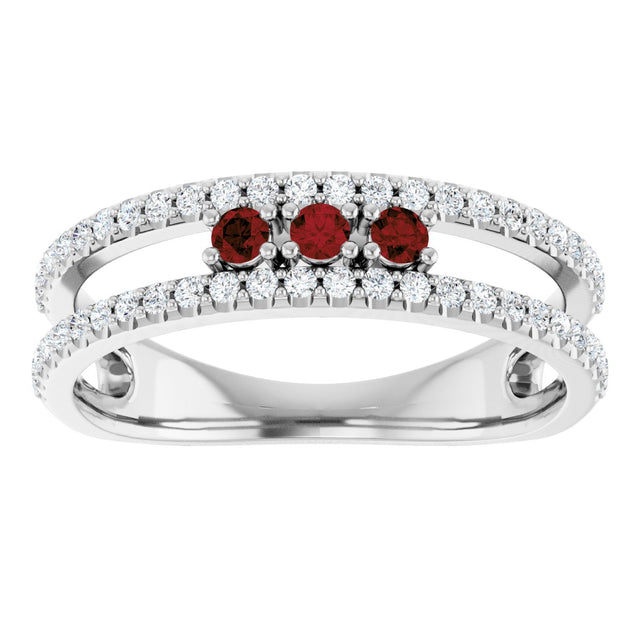 14K Gold Round Natural Mozambique Garnet Negative Space Ring - White Gold - view 3