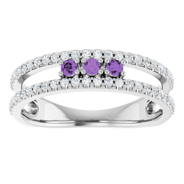 Platinum Round Natural Amethyst Negative Space Ring - view 3