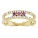 14K Gold Round Natural Amethyst Negative Space Ring - Yellow Gold - view 3