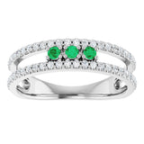 14K Gold Round Natural Emerald Negative Space Ring - White Gold - view 3