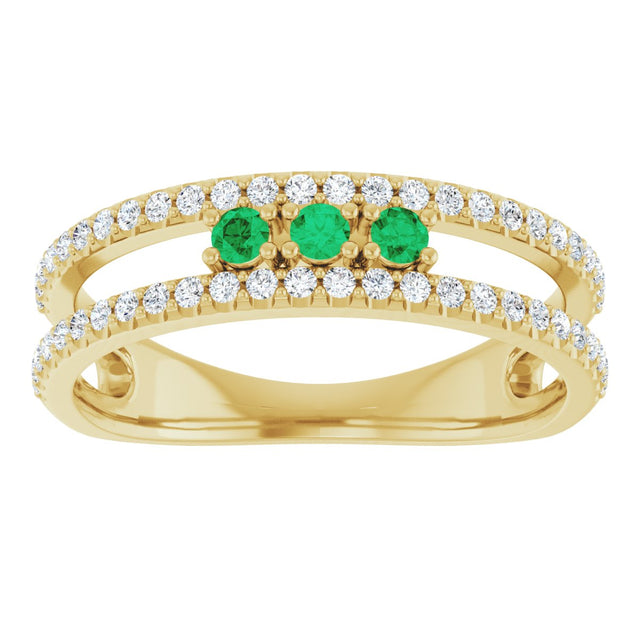 14K Gold Round Lab-Grown Emerald Negative Space Ring - Yellow Gold - view 3