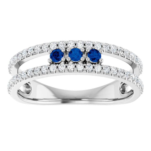 Platinum Round Lab-Grown Blue Sapphire Negative Space Ring - view 3