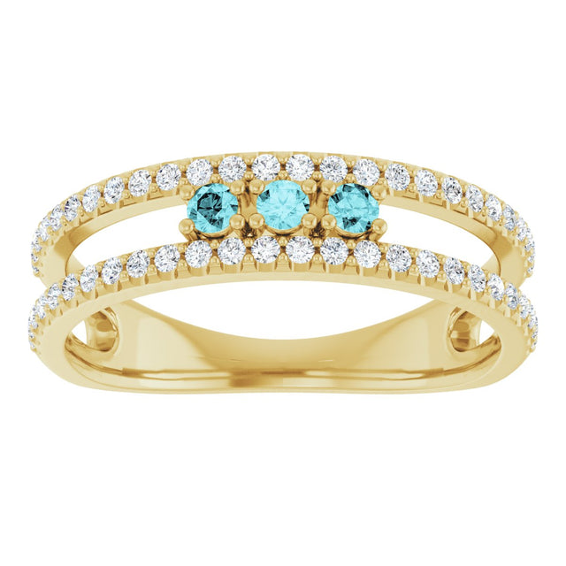 14K Gold Round Natural Blue Zircon Negative Space Ring - Yellow Gold - view 3