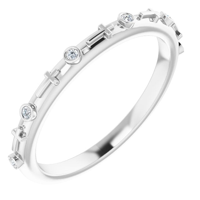 Platinum Round Natural Diamond Bezel-Set Cross Ring