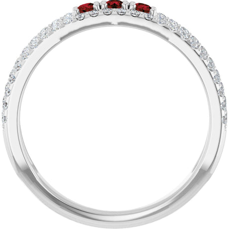 Platinum Round Natural Mozambique Garnet Negative Space Ring - view 2