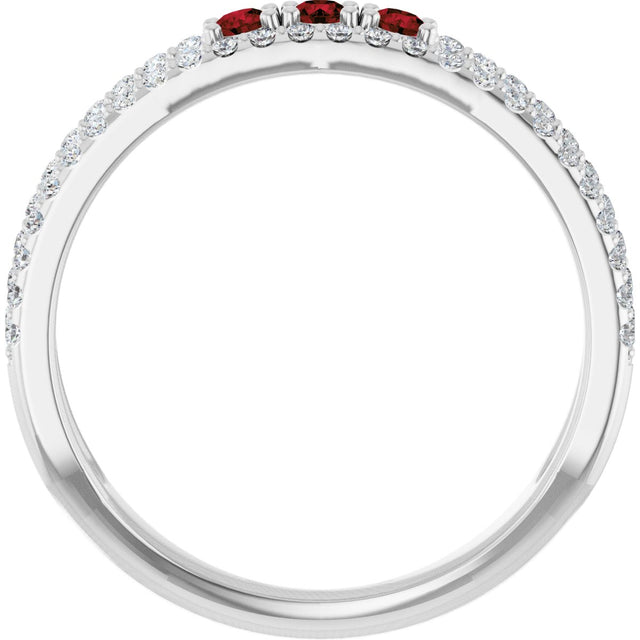 Platinum Round Natural Mozambique Garnet Negative Space Ring - view 2