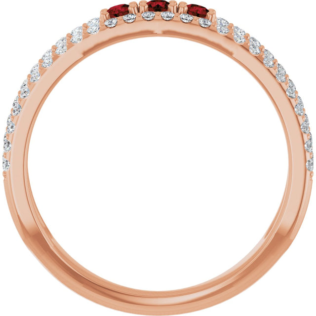 14K Gold Round Natural Mozambique Garnet Negative Space Ring - Rose Gold - view 2