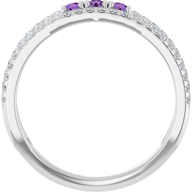 14K Gold Round Natural Amethyst Negative Space Ring - White Gold - view 2