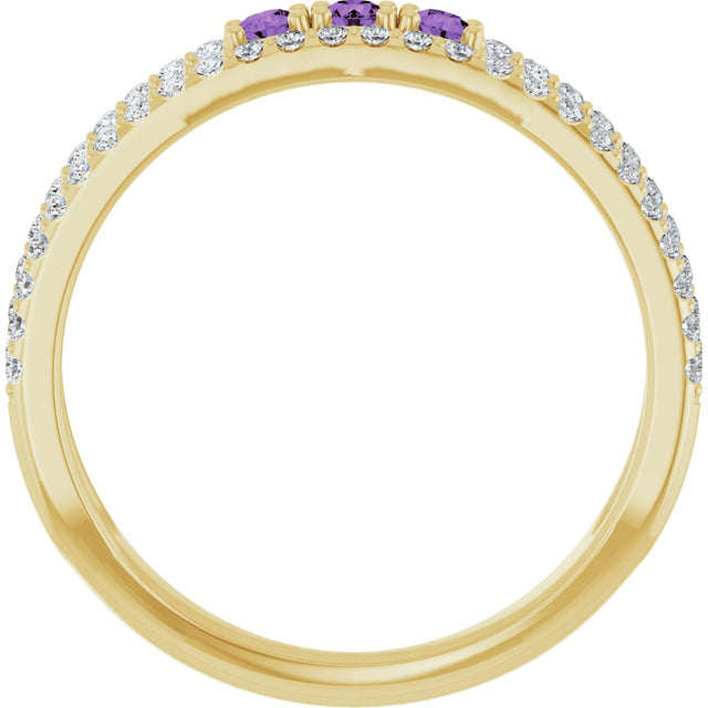 14K Gold Round Natural Amethyst Negative Space Ring - Yellow Gold - view 2