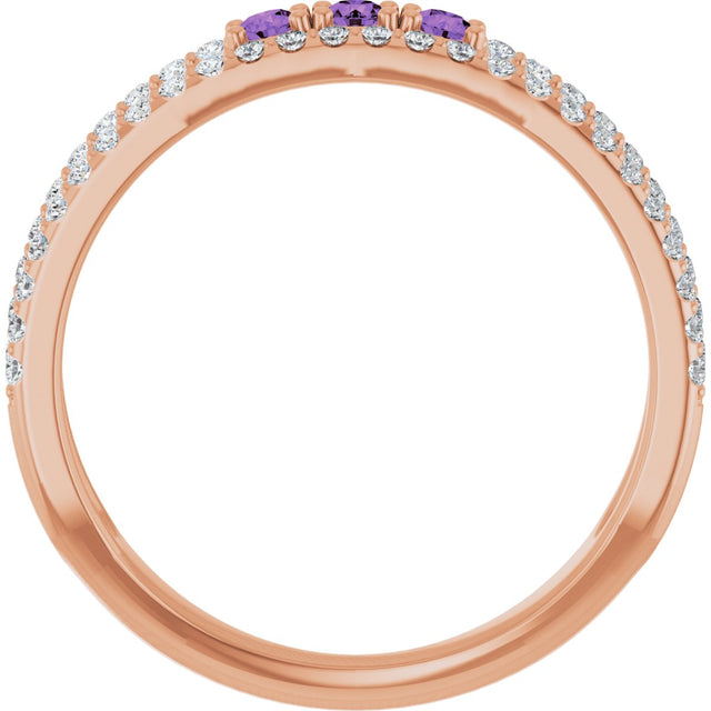 14K Gold Round Natural Amethyst Negative Space Ring - Rose Gold - view 2