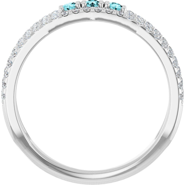 14K Gold Round Natural Blue Zircon Negative Space Ring - White Gold - view 2