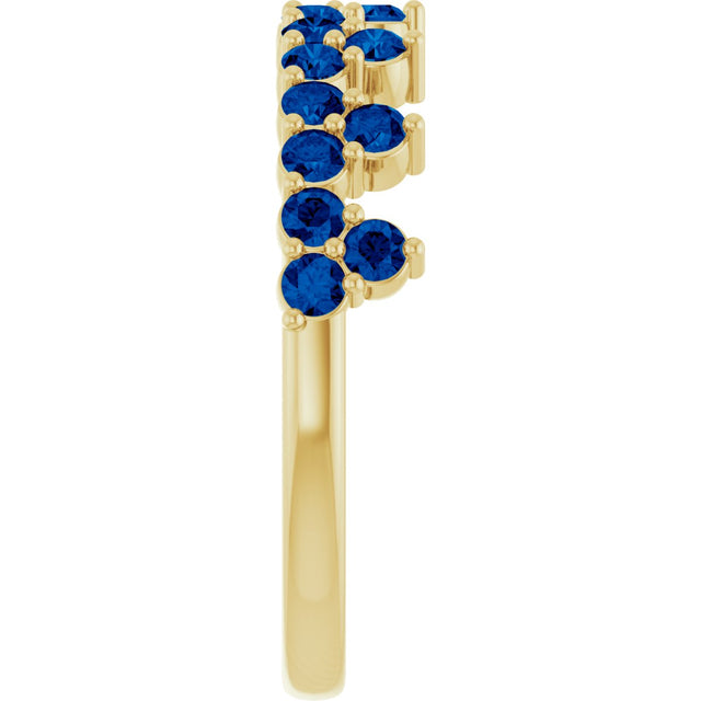 14K Gold Round Natural Blue Sapphire Accented Crown Ring - Yellow Gold - view 4