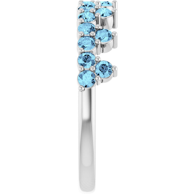 14K Gold Round Natural Aquamarine Accented Crown Ring - White Gold - view 4