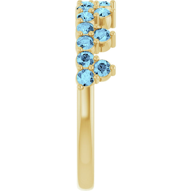 14K Gold Round Natural Aquamarine Accented Crown Ring - Yellow Gold - view 4