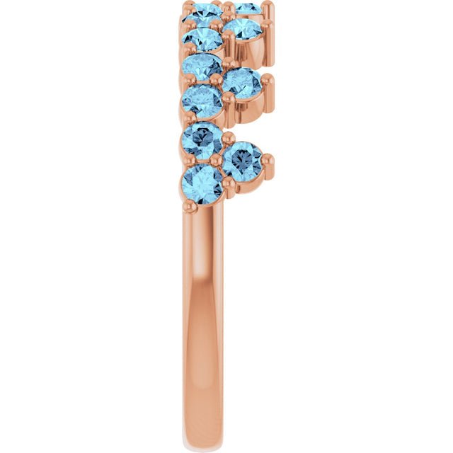 14K Gold Round Natural Aquamarine Accented Crown Ring - Rose Gold - view 4