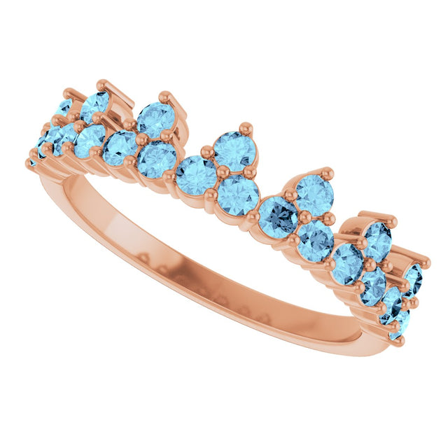 14K Gold Round Natural Aquamarine Accented Crown Ring - Rose Gold - view 5