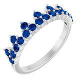 14K Gold Round Lab-Grown Blue Sapphire Accented Crown Ring - White Gold