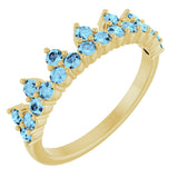14K Gold Round Natural Aquamarine Accented Crown Ring - Yellow Gold