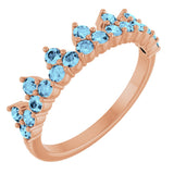 14K Gold Round Natural Aquamarine Accented Crown Ring - Rose Gold