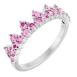 14K Gold Round Natural Pink Sapphire Accented Crown Ring - White Gold