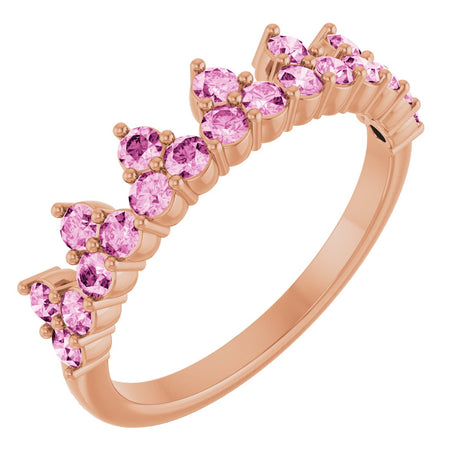 14K Gold Round Natural Pink Sapphire Accented Crown Ring - Rose Gold