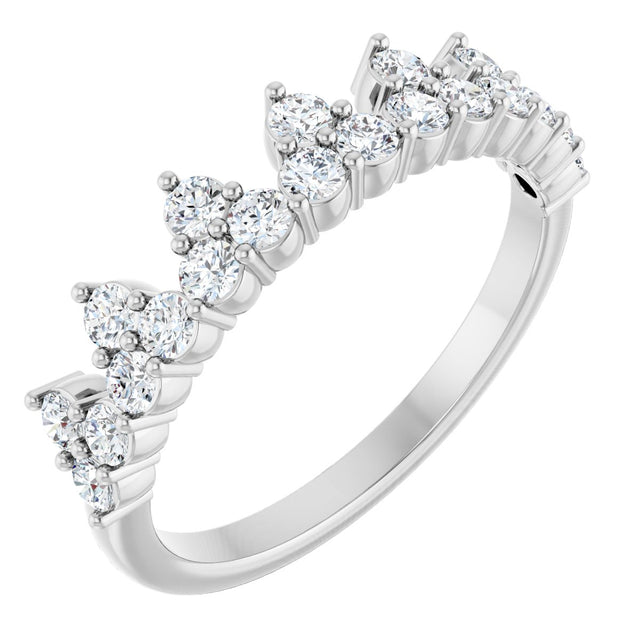 14K Gold Round Lab-Grown Diamond Accented Crown Ring - White Gold