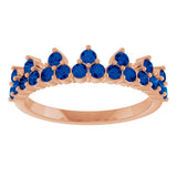 14K Gold Round Lab-Grown Blue Sapphire Accented Crown Ring - Rose Gold - view 3