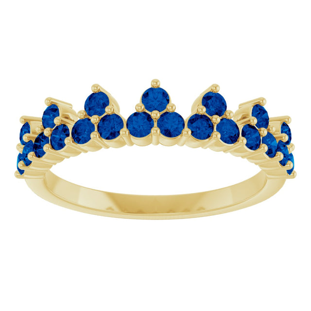 14K Gold Round Natural Blue Sapphire Accented Crown Ring - Yellow Gold - view 3