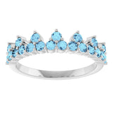 Platinum Round Natural Aquamarine Accented Crown Ring - view 3
