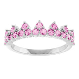 Platinum Round Natural Pink Sapphire Accented Crown Ring - view 3