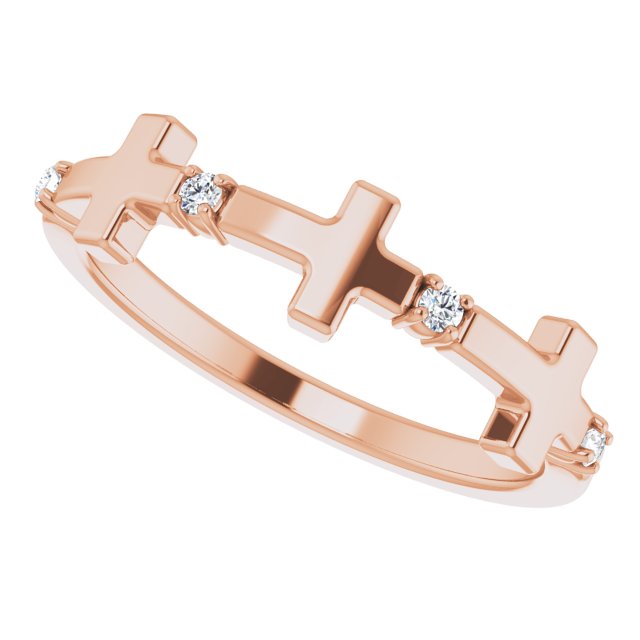 14K Gold Round Natural Diamond Accented Cross Ring – 1.5mm Stones - Rose Gold - view 5