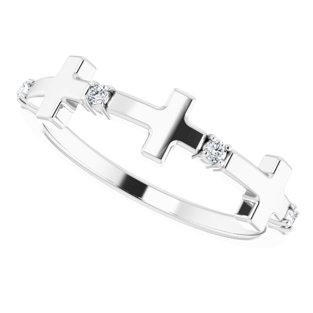 14K Gold Round Natural Diamond Accented Cross Ring – 1.5mm Stones - White Gold - view 5