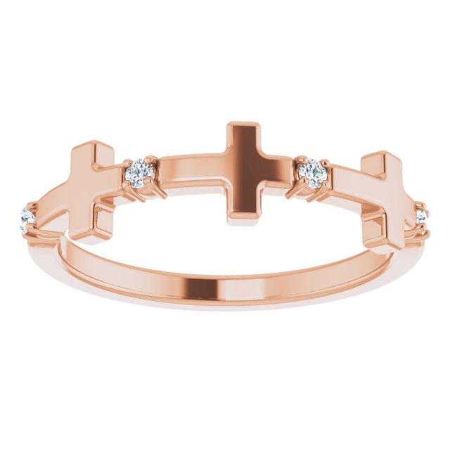14K Gold Round Natural Diamond Accented Cross Ring – 1.5mm Stones - Rose Gold - view 3
