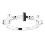 14K Gold Round Natural Diamond Accented Cross Ring – 1.5mm Stones - White Gold - view 3