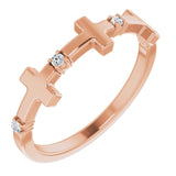 14K Gold Round Natural Diamond Accented Cross Ring – 1.5mm Stones - Rose Gold