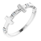 Platinum Round Natural Diamond Accented Cross Ring