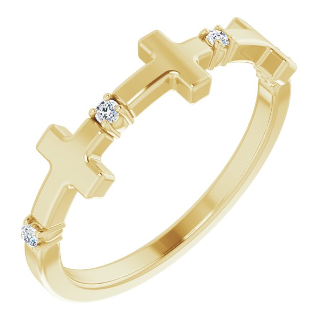 14K Gold Round Natural Diamond Accented Cross Ring – 1.5mm Stones - Yellow Gold