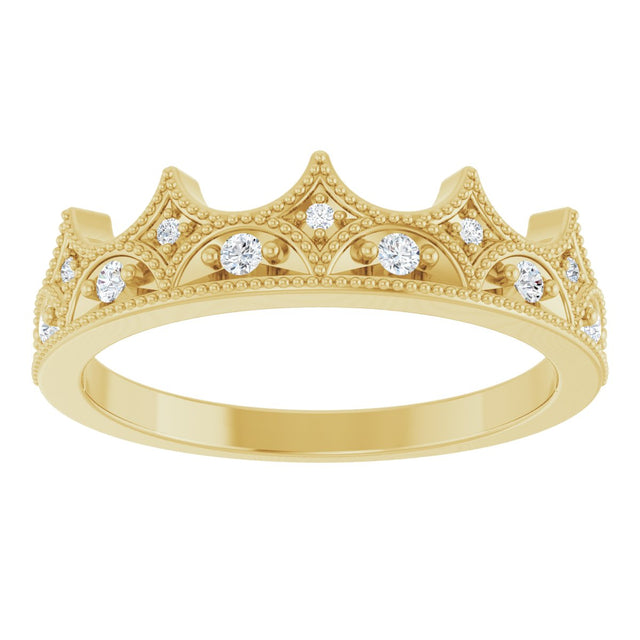 14K Gold Round Natural Diamond Accented Crown Ring - Yellow Gold - view 3